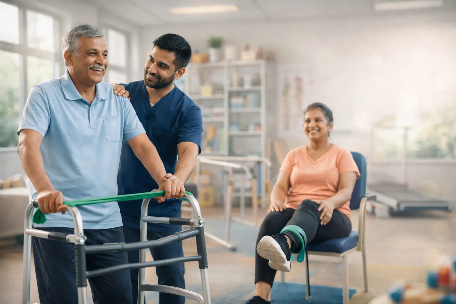 Elderly patient building leg strength under the guidance of a senior care therapist at SPARC Physio